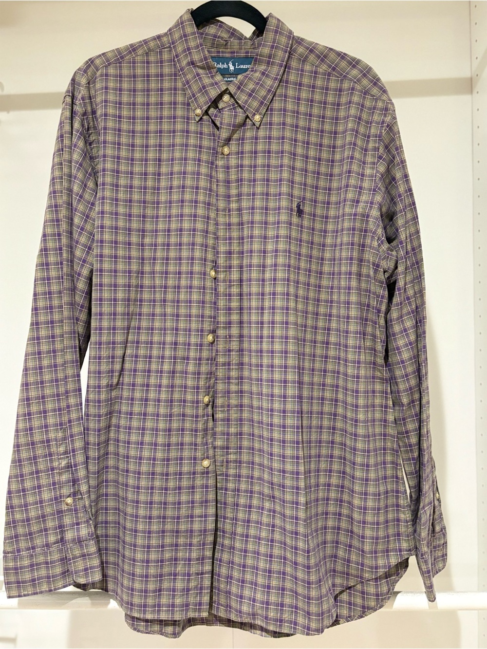 Ralph Lauren Purple and Green Plaid Button-Down Shirt XL
